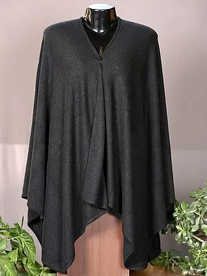 Caviar-Black Plain Pashmina Cape From Nepal