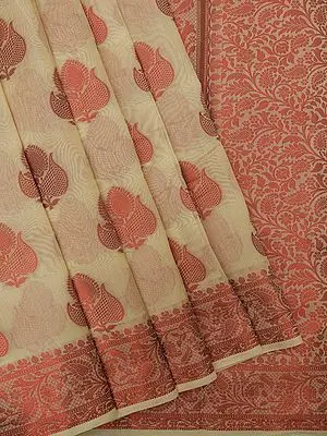 Art Silk Banarasi Saree with Betel Meena Leaf Butta on The Body and Mango Vine Motif on Border