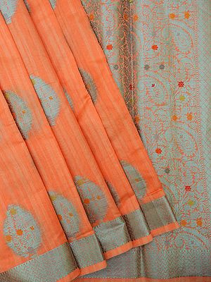 Banarasi Art Silk Saree With All-Over Meena Work And Paisley-Floral Butta