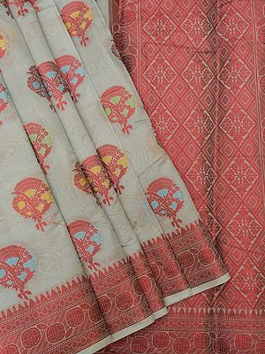 Banarasi Art Silk Saree With All-Over Floral Meena Weave And Diamond Pattern Pallu