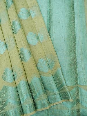 Banarasi Art Silk Saree With Floral Meena Weave On All-Over And Chevron-Vine Pattern Border