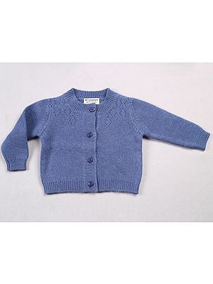 Deep-Blue Knitted Pashmina Front Open Sweater From Nepal For Small Kids