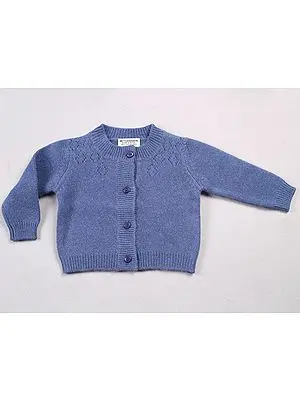 Deep-Blue Knitted Pashmina Front Open Sweater from Nepal for Small Kids