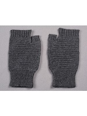 Dark-Gray Knitted Pashmina Gloves From Nepal With Half Fingers