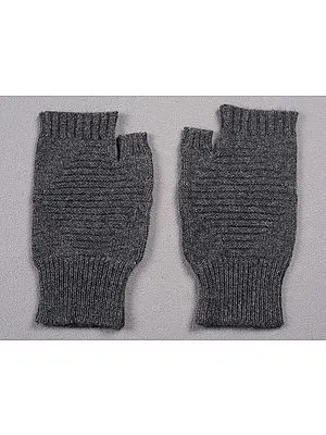 Dark-gray Knitted Pashmina Gloves from Nepal with Half-fingers