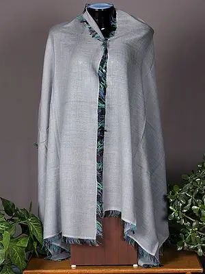 Gray Pashmina Stole from Nepal with Colorful Fringe