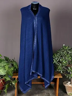 Royal-Blue Knitted Pashmina Stole from Nepal with Wire Border