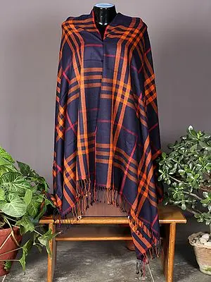Navy-Blue Burberry-Check Multicolor Pattern Pashmina Stole from Nepal