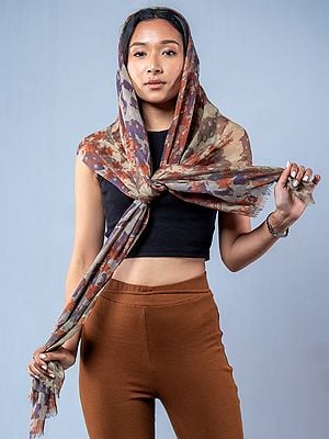Sand-Brown Multicolor Digital Floral Printed Pashmina Stole from Nepal