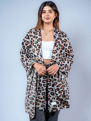 Gray Leopard Print Pashmina Shawl from Nepal