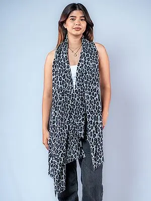 Slate-Blue Leopard print Pashmina Stole from Nepal