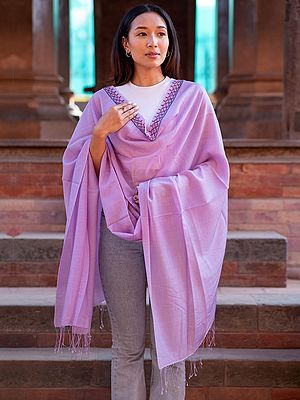Pashmina Silk Stole Plain Weave Floral Vine Embroidered from Nepal