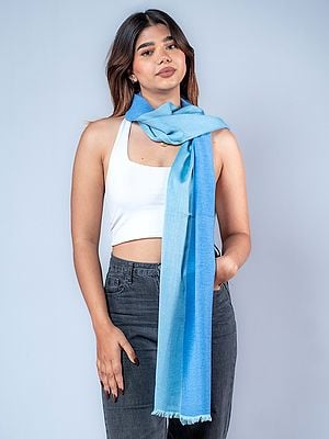 Sky-Blue Reversible Pashmina Silk Multistripe Scarf From Nepal