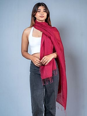 Virtual-Pink Plain Pashmina Silk Stole from Nepal with Fringe