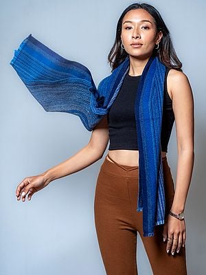 Dark-Blue Stripe Pattern Scarf From Nepal