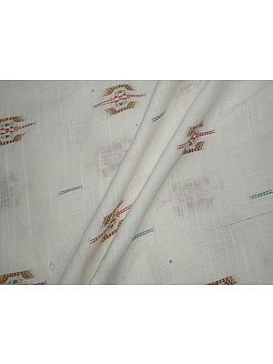 White Multicolor Thread Pattern Lurex Cotton Fabric