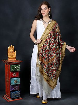 London-Fog All-Over Multicolor Floral Motif Aari Embroidered Shawl