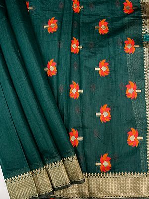 Cotton Banarasi Saree with All-Over Lotus Meena Motif with Woven Zari Border
