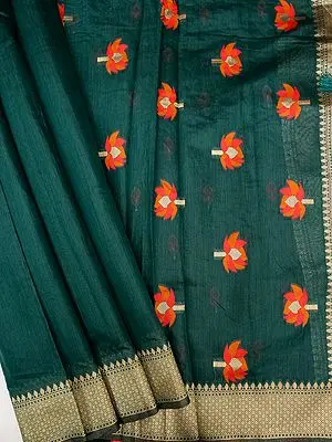 Cotton Banarasi Saree with All-Over Lotus Meena Motif with Woven Zari Border