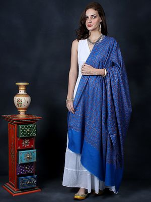 Sozni Shawl With All-Over Hand-Embroidered Multicolor Paisley-Floral Jaal Pattern