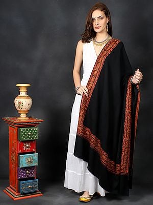 Multicolor Sozni Shawl With Broad Hand-Embroidered Floral Bail Boota Motif Border