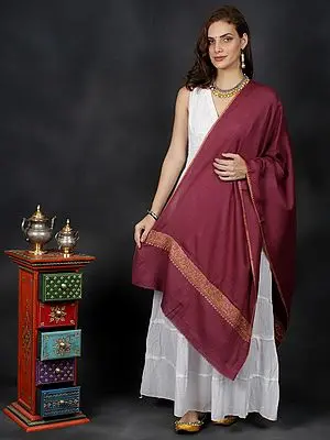 Earth-Red Sozni Stole with Diamond Self Weave and Hand-Embroidered Floral Vine Pattern Border