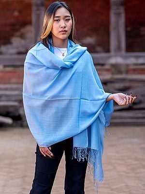 Plain Weave Pashmina Silk Shawl With Fringes From Nepal