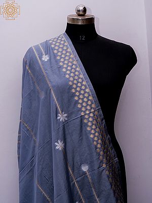Banarasi Brocaded Dupatta With Floral Weave in Zari Thread