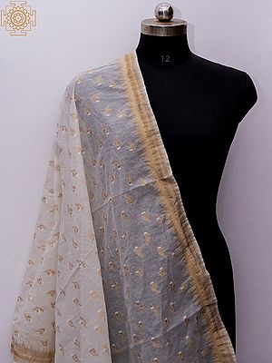 Banarasi Cotton Silk Dupatta With All-Over Flower Motif