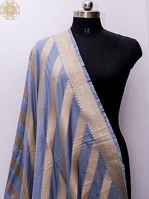 Mauve Banarasi Dupatta With Golden Zari Woven Stripe Pattern