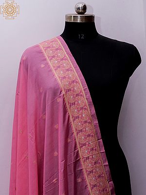Rose-Pink Banarasi Dupatta With All-Over Flower Motif