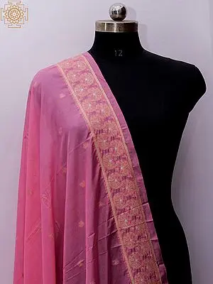 Rose-Pink Banarasi Dupatta with All-Over Flower Motif