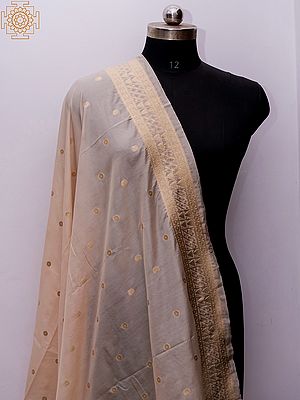 Beige Banarasi Dupatta With Woven Foulard Bootis And Zari Weave On Border