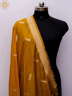 Mustard Banarasi Dupatta with All-Over Flower Motif