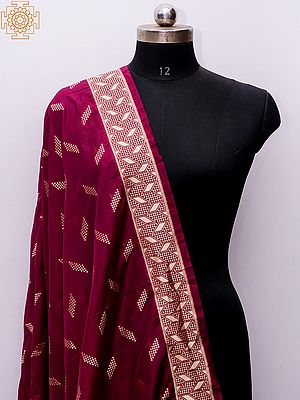Rosewood Banarasi Dupatta With Geometric Zari-Woven Thread