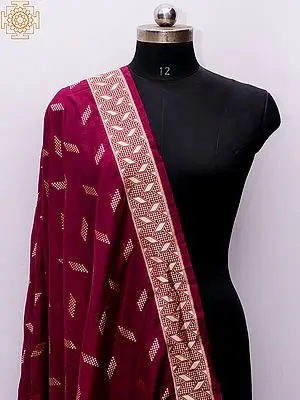 Rosewood Banarasi Dupatta with Geometric Zari-Woven Thread