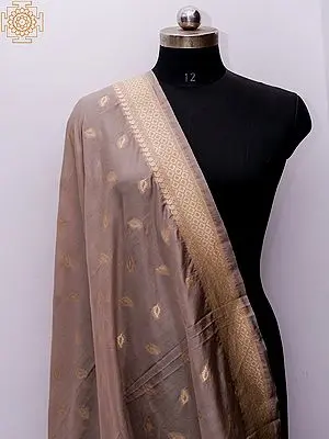 Greyish Lavender Banarasi Dupatta with All-Over Flower Motif