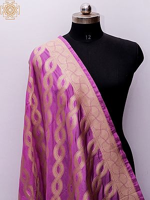 Magenta-Pink Banarasi Dupatta With All-Over Lehariya  Zari-Woven