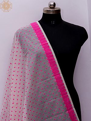 Magenta-Pink Banarasi Cotton Silk Dupatta With All-Over Flower Motif