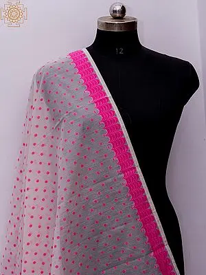 Magenta-Pink Banarasi Cotton Silk Dupatta with All-Over Flower Motif