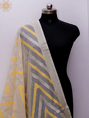 Beige Banarasi Cotton Silk Dupatta With Woven Zig Zag Pattern