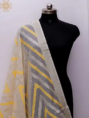 Beige Banarasi Cotton Silk Dupatta with Woven Zig Zag Pattern