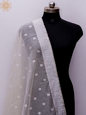 Winter-White Banarasi Cotton Silk With Colourful Woven Floral  on Border