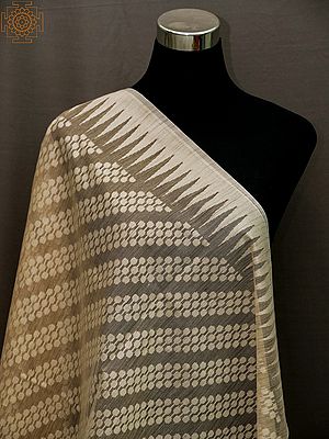 Bleached Sand Banarasi Cotton Silk  With All-Over Lehariya Zari-Woven