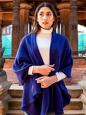 Nautical-Blue Pure Pashmina Stole with Waffle Weave Pattern from Nepal