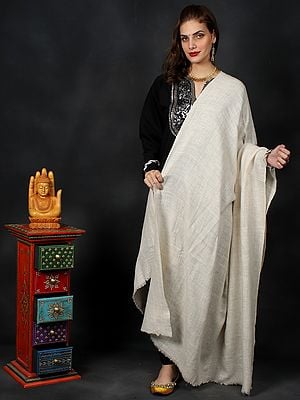 White-Swan Pure-Handloom Plain Pashmina-Angora Wool Shawl from Ladakh