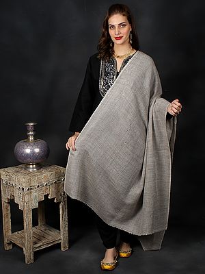 Ultimate-Gray Herringbone Weave Pure-Handloom Shawl With Composition Of Pashmina-Angora-Yak Wool from Ladakh