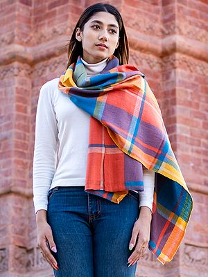 Multicolor Pure Pashmina Tartan Check Pattern Stole From Nepal
