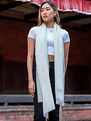 Hushed-Green Summer Color Pashmina Silk Plain Weave Stole from Nepal