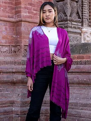 Purple Pashmina Stole from Nepal with Net Embroidery Patches
